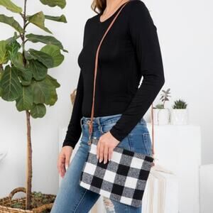 NWT Buffalo Plaid Black and White Crossbody Bag